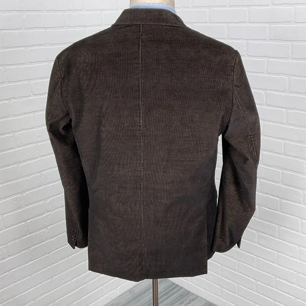 Blue Pronto‎ Uomo Blazer Men Large Black Tan Corduroy Retro Rock Casual Jacket